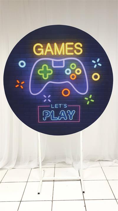 Painel Sublimado Redondo Games 130Cm - BB Festas Aluguel 