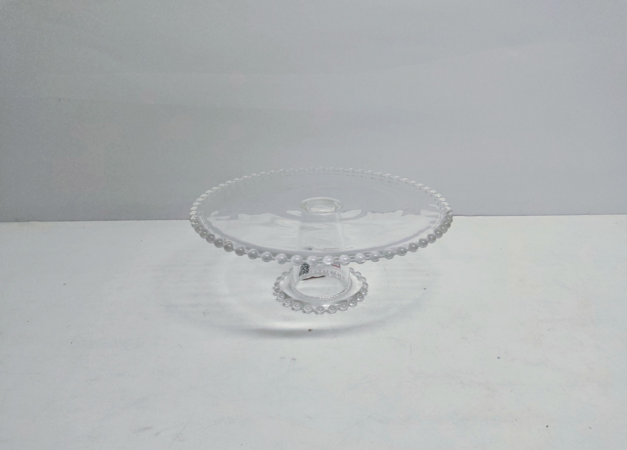 Porta Doce Redondo de Cristal/M Com Bolinha 11Cm Alt X 27Cm Diametro  - BB Festas Aluguel 