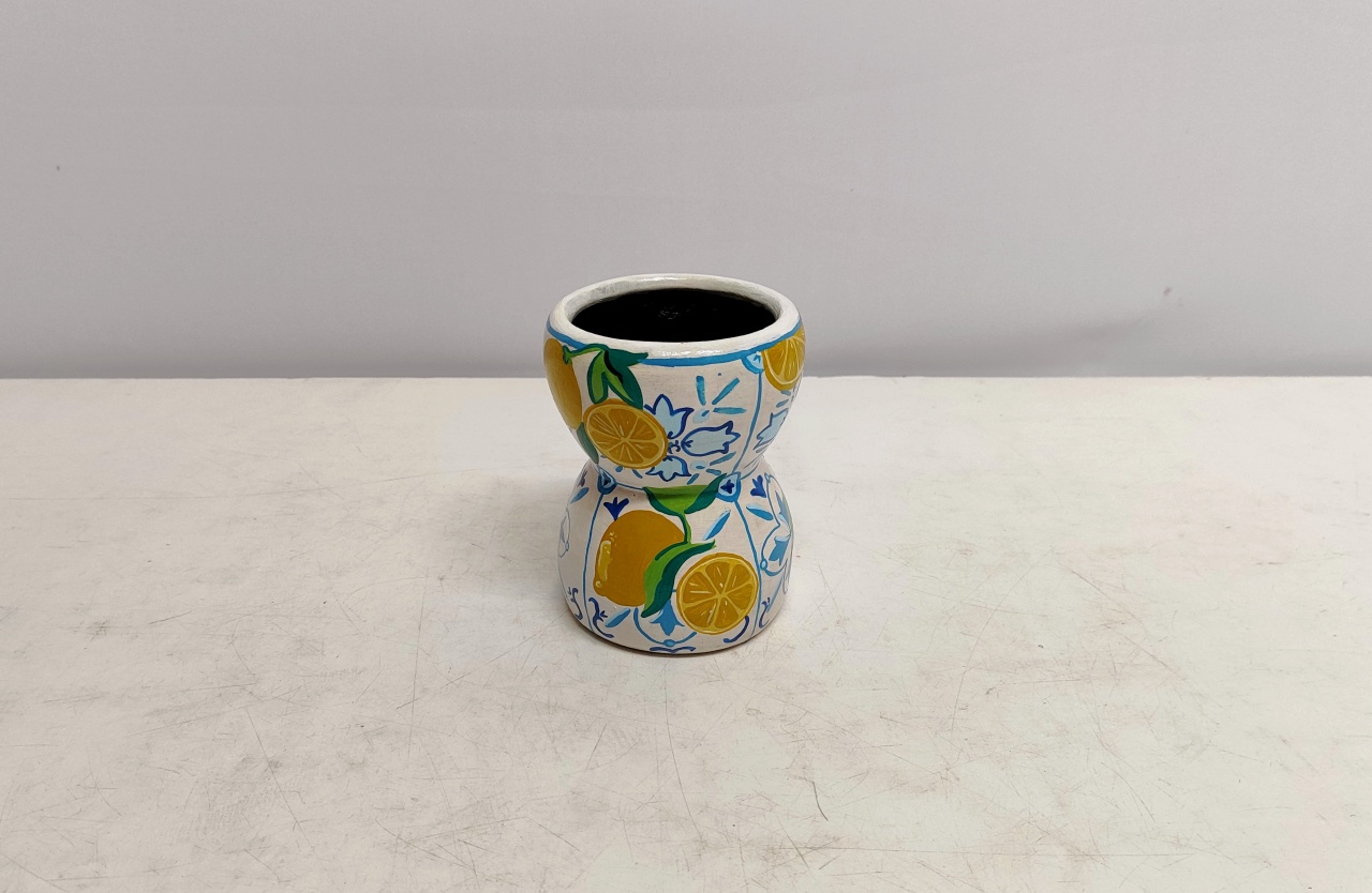 Cachepo Floral Branco/Azul 13Cm Alt X 9Cm Diametro  - BB Festas Aluguel 