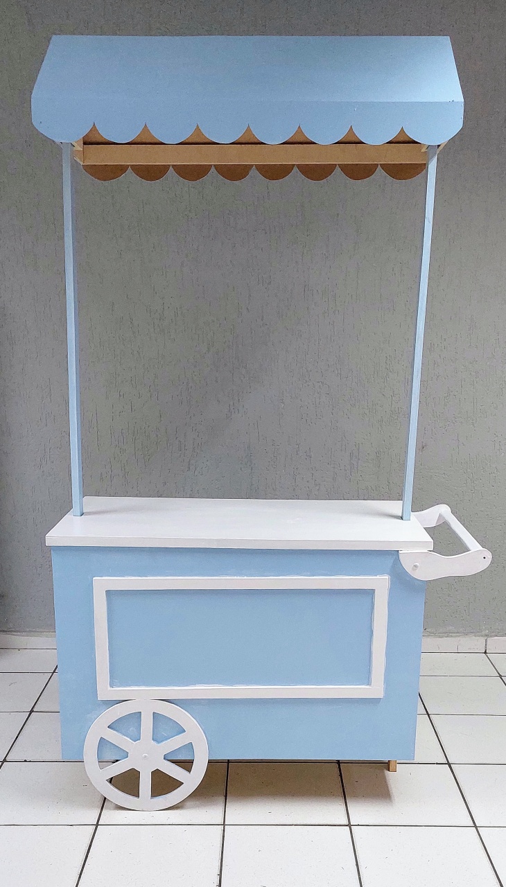 Carro Barraquinha Azul 1,60M Alt X 1M Larg X 80Cm Comp  - BB Festas Aluguel 