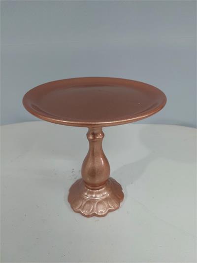 Porta Doce Alto Pé Torneado Rosé Gold 23Cm X 23Cm - BB Festas Aluguel 