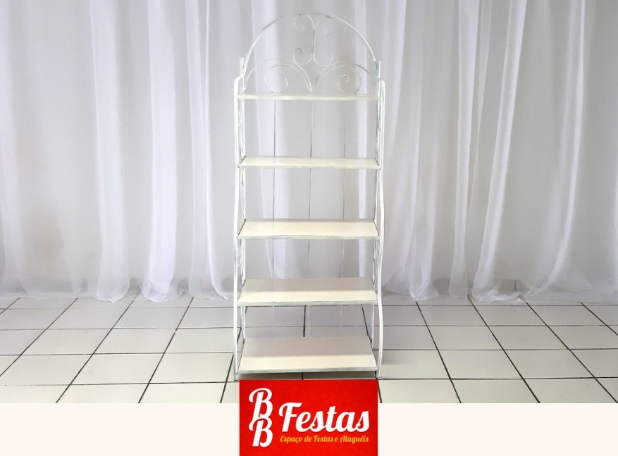 Estante Provençal de Ferro Branca 1,75M Alt X 70Cm X 30Cm  - BB Festas Aluguel 