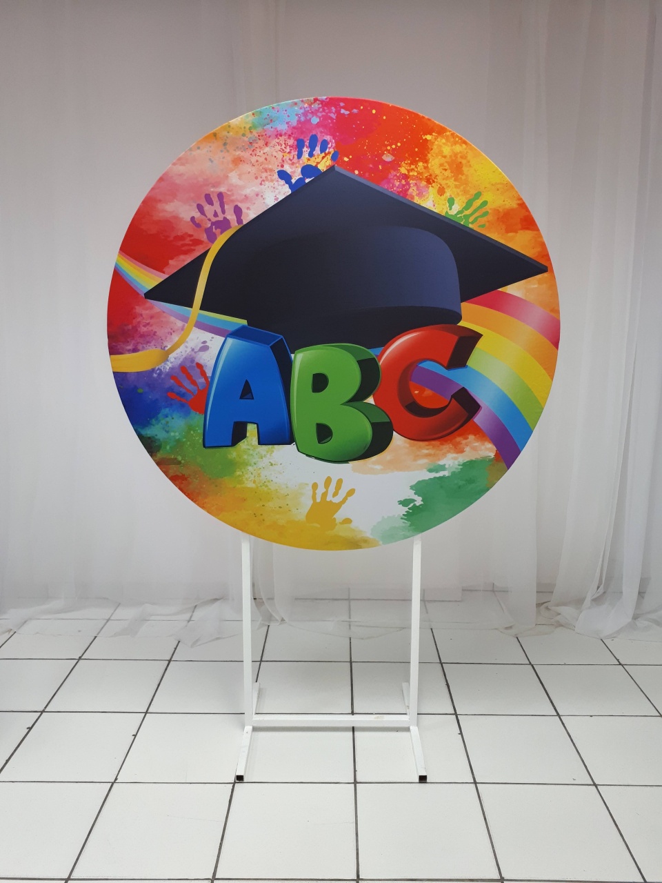 Painel Sublimado Redondo Abc Colorido 1,30Cm  - BB Festas Aluguel 