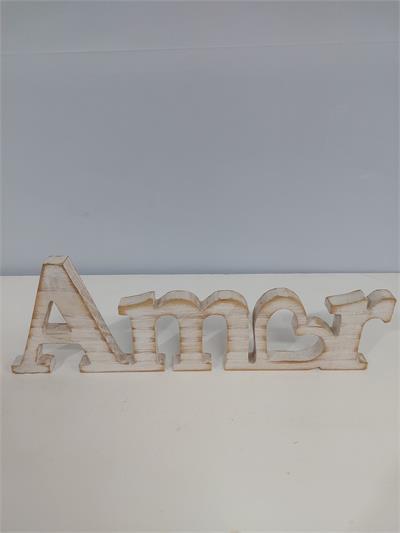 Letreiro Amor Mdf Patinado Branco Alt 13Cm X 37Cm X 1Cm - BB Festas Aluguel 