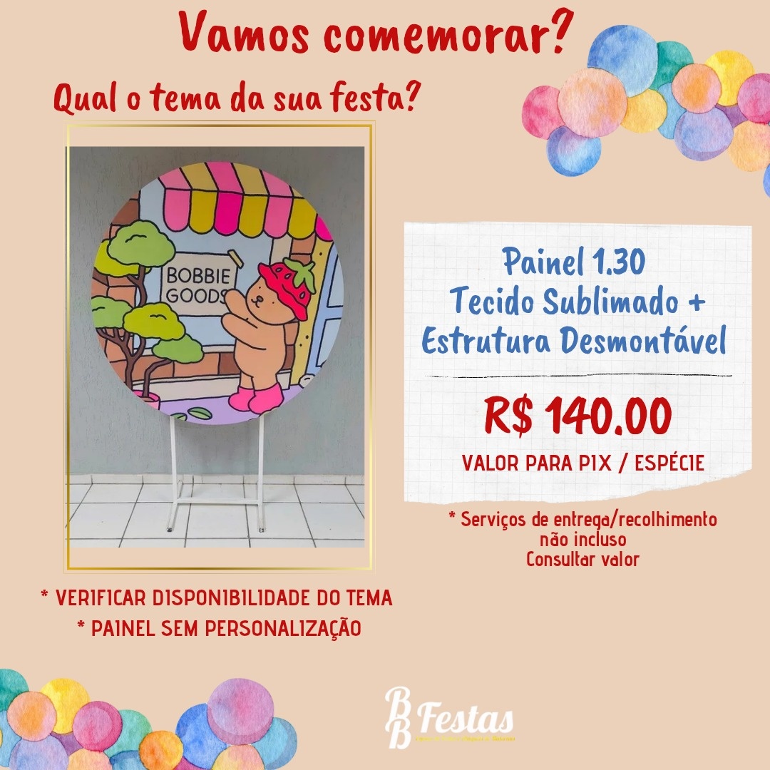 Kit Painel 1,30M + Tecido  - BB Festas Aluguel 