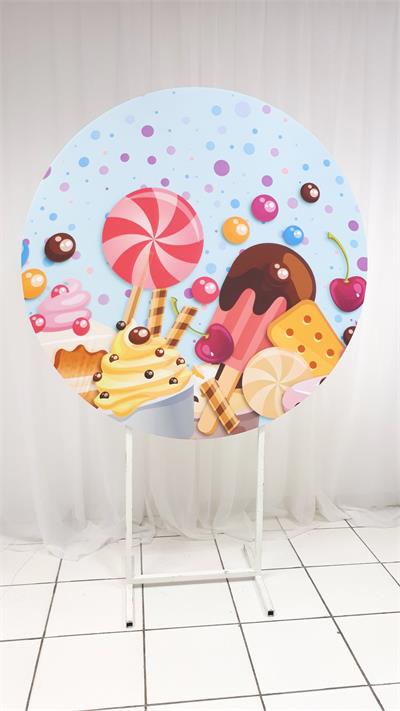 Painel Sublimado Redondo Doces 130Cm - BB Festas Aluguel 