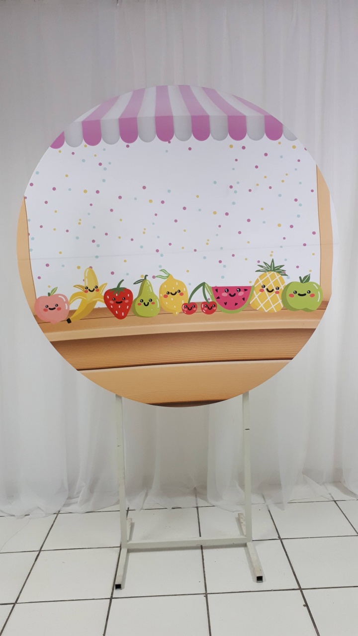 Painel Sublimado Redondo Frutinhas 1,30Cm  - BB Festas Aluguel 