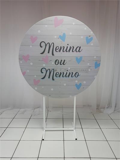 Painel Sublimado Redondo Cha Revelaçao Madeira 1,30Cm - BB Festas Aluguel 