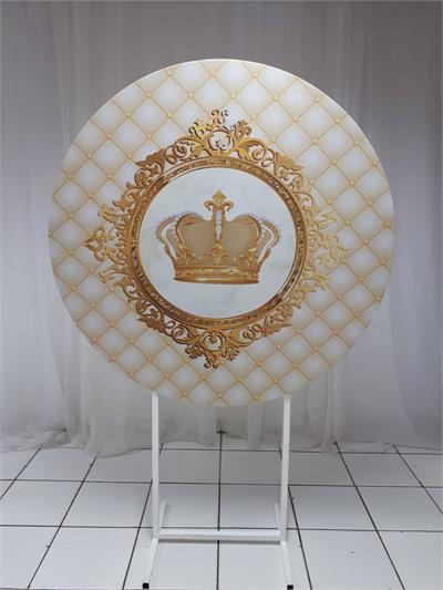 Painel Sublimado Redondo Coroa Dourada 1,30Cm - BB Festas Aluguel 