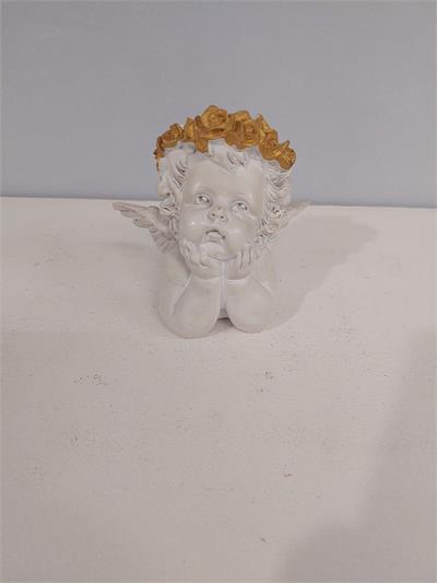 Anjo Mão No Queixo Coroa Dourada Alt 13Cm X 13Cm X 8Cm - BB Festas Aluguel 