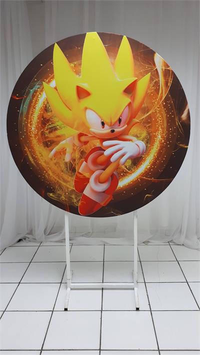Painel Sublimado Redondo Sonic Dourada 1,30Cm - BB Festas Aluguel 