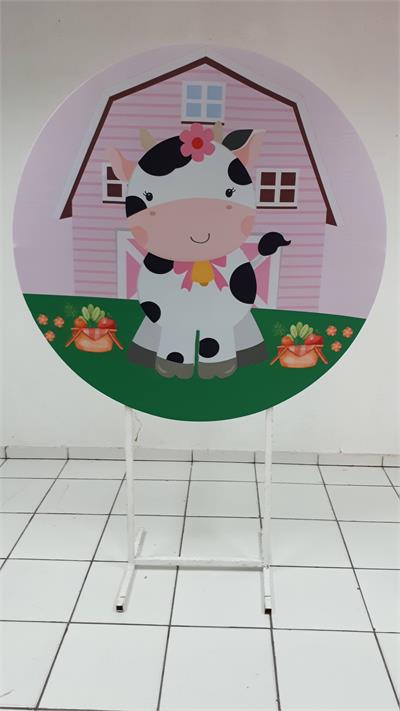 Painel Sublimado Redondo Painel Fazendinha Vaquinha Menina 1,30Cm - BB Festas Aluguel 
