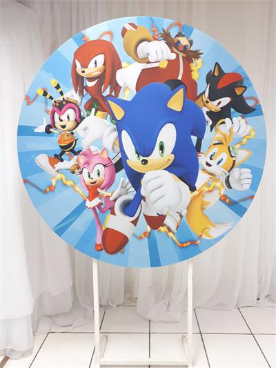 Painel Sublimado Redondo Família Sonic 1,30Cm - BB Festas Aluguel 