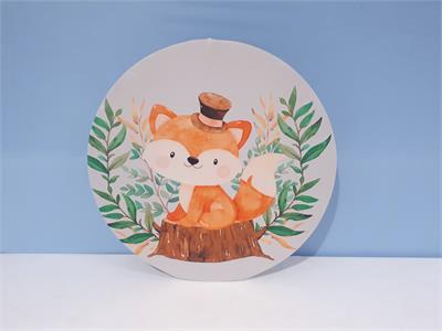 Painel Sublimado Redondo Raposa Com Chápeu 60Cm - BB Festas Aluguel 