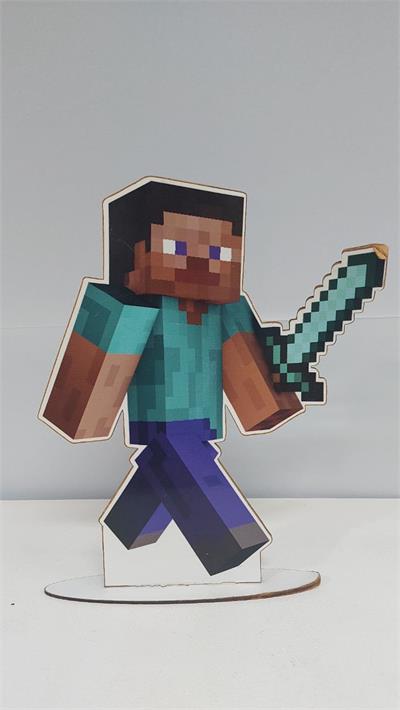 Totem Steve Com Espada G Em Mdf (Minecraft) 35Cm X 25Cm - BB Festas Aluguel 