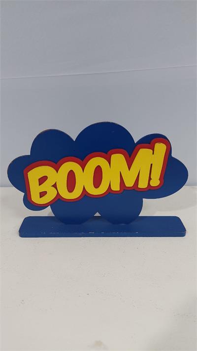 Totem Boom Azul Em Mdf (Herois) 20Cm X 30Cm - BBFestasAluguel 