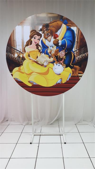 Painel Sublimado Redondo A Bela E A Fera 1,30Cm - BB Festas Aluguel 