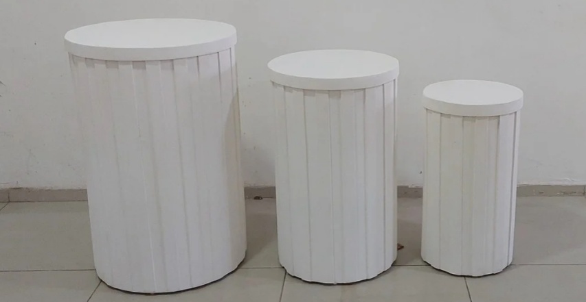 Trio de Cilindro Ripado Branco - BB Festas Aluguel 