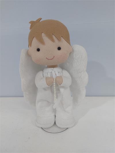 Anjo Menino Feltro Com Terço Na Mão  Alt 33Cm X 20Cm X 10Cm - BB Festas Aluguel 