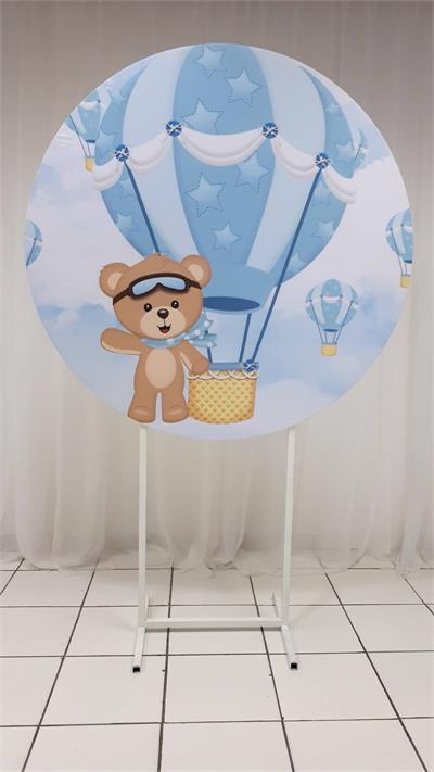 Painel Sublimado Redondo Urso Baloeiro (Cha Baby) 1,30Cm - BB Festas Aluguel 