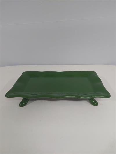 Bandeja Retangular Babado Com Pé Verde Escuro 5Cm Alt 16Cm Larg X 28Cm Comp - BB Festas Aluguel 