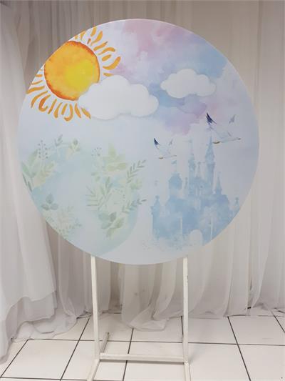 Painel Sublimado Redondo Paisagem Aquarela 1,30Cm - BB Festas Aluguel 