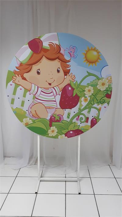 Painel Sublimado Redondo Moranguinho  1,30Cm - BB Festas Aluguel 