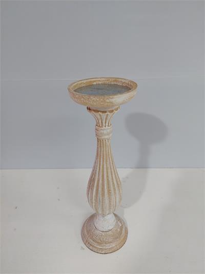 Castiçal Alto Trabalhado Branco Envelhecido 33Cm X 10Cm - BB Festas Aluguel 