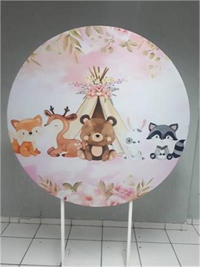 Painel Sublimado Redondo Bosque Encantado 1,30Cm - BB Festas Aluguel 