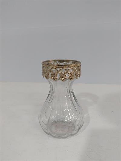 Vaso Trabalhado Com Borda Dourada Vidro 15Cm X 7Cm - BB Festas Aluguel 