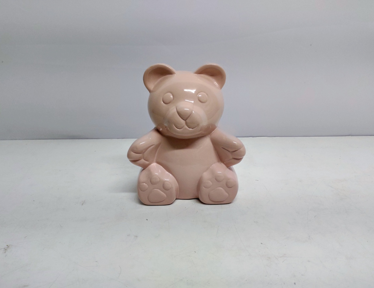Urso Decorativo de Cerâmica Rosa Claro 20Cm Alt X 15Cm Larg X 13Cm Comp  - BB Festas Aluguel 