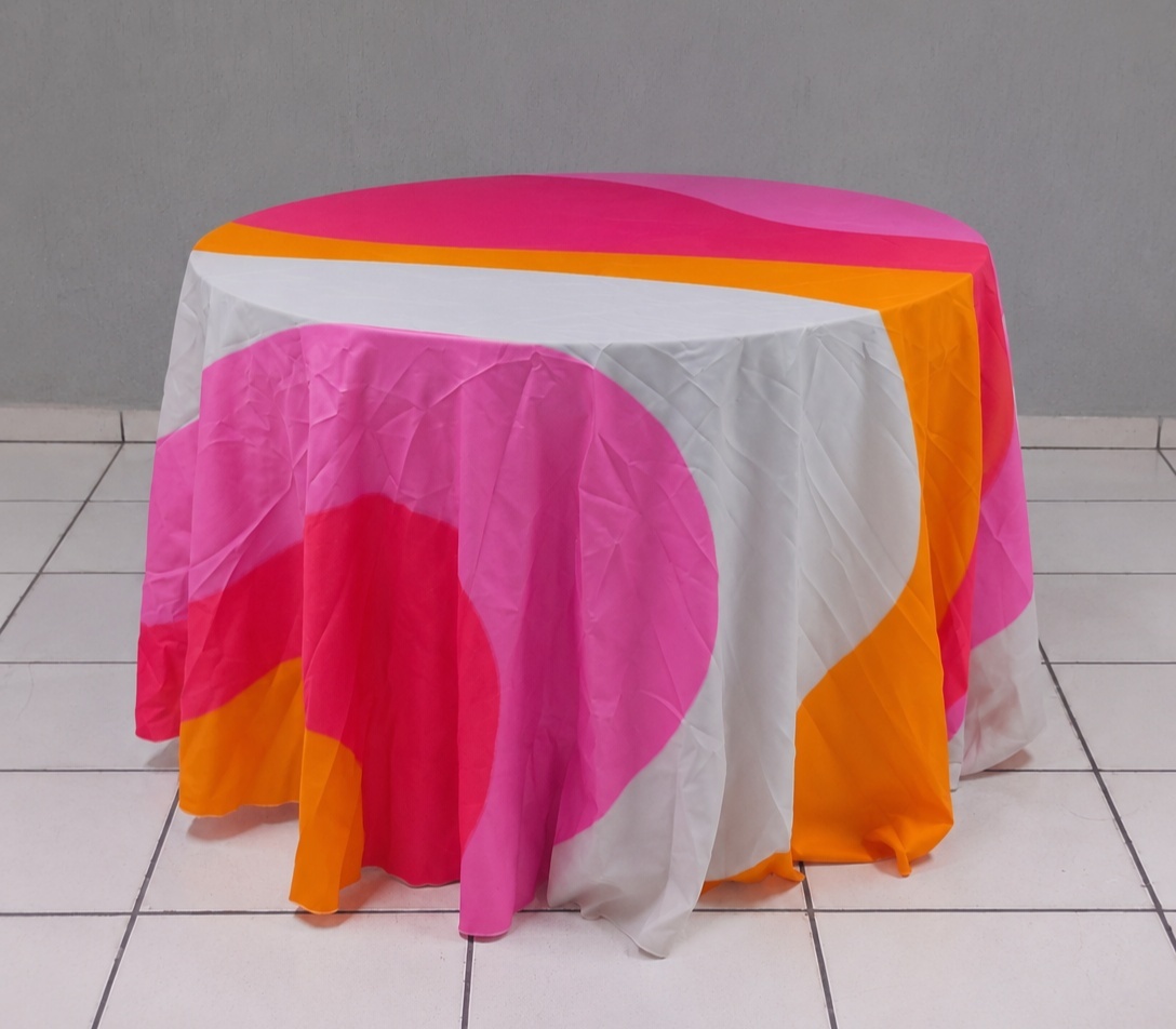 Toalha Redonda Branca/Rosa/Laranja - BBFestasAluguel 