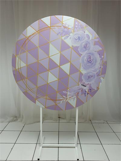 Painel Sublimado Redondo  Lilás Com Rosas 1,30Cm - BB Festas Aluguel 