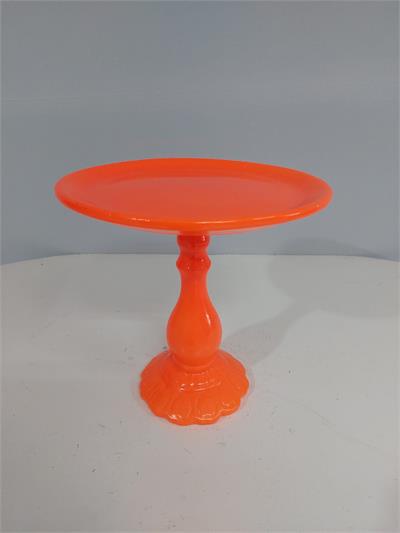Porta Doce Alto Pé Torneado Laranja Neon 23Cm X 23Cm - BB Festas Aluguel 