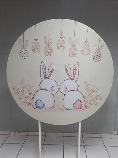 Painel Sublimado Redondo Coelhinhos Pascoa 1,30Cm - BB Festas Aluguel 