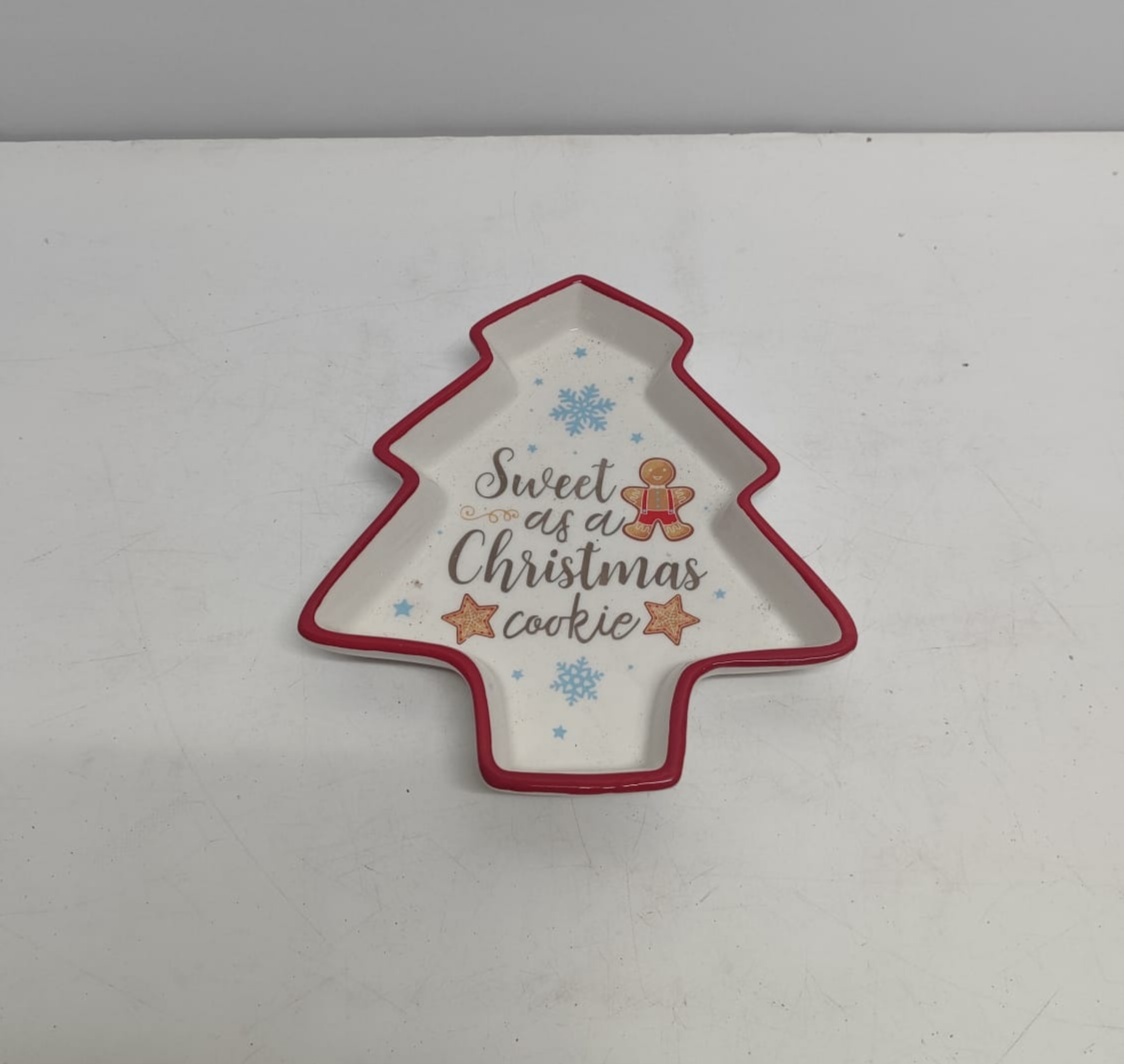 Bandeja Árvore de Natal Branca Borda Vermelha - BBFestasAluguel 
