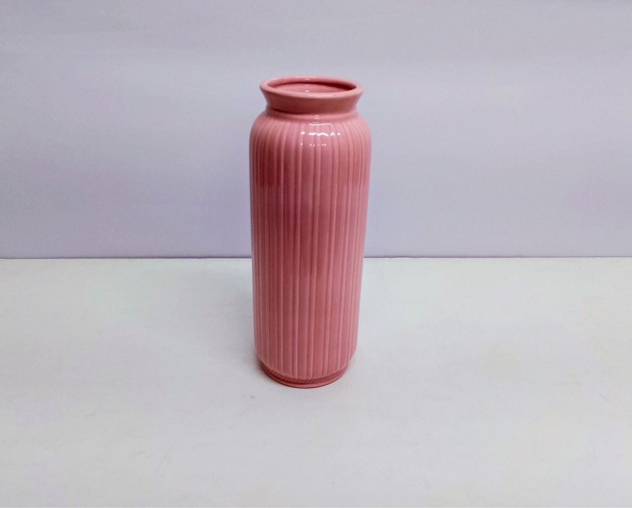 Vaso Cilindro Canelado Rosa 34Cm Alt X 12Cm Diametro  - BB Festas Aluguel 