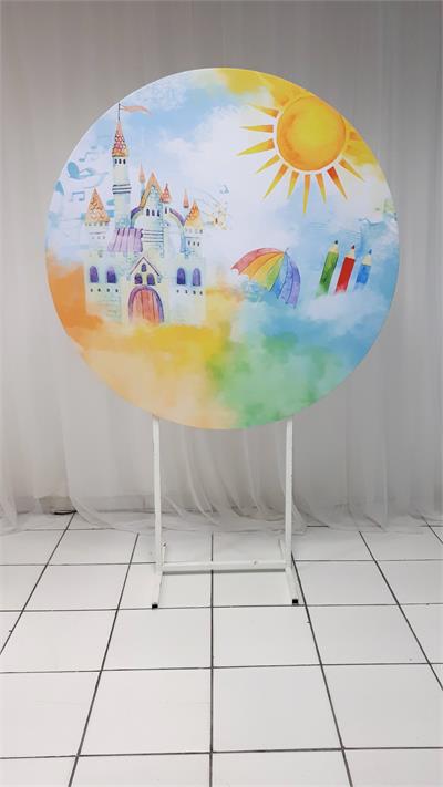 Painel Sublimado Redondo Castelo Aquarela 1,30Cm - BB Festas Aluguel 