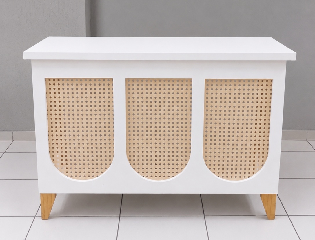 Balcão Retangular Desmontável Branco Com Poá Bege 80Cm Alt X 1,15M Larg X 45Cm Comp - BBFestasAluguel 