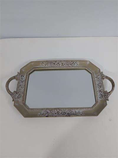 Bandeja Espelho Retangular Com Alça Cinza Envelhecido Alt2Cm 20Cm X 34Cm - BB Festas Aluguel 