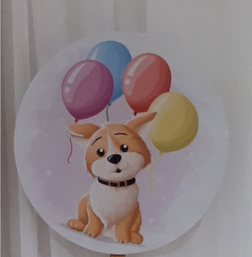 Painel Sublimado Redondo Cachorro E Balão 60Cm - BB Festas Aluguel 