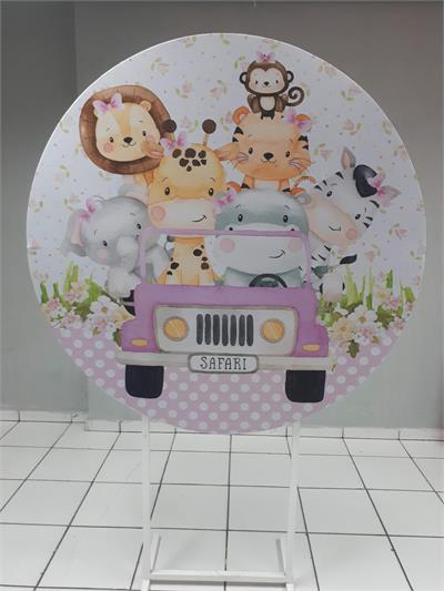 Painel Sublimado Redondo Safari dos Animais 1,30Cm - BB Festas Aluguel 