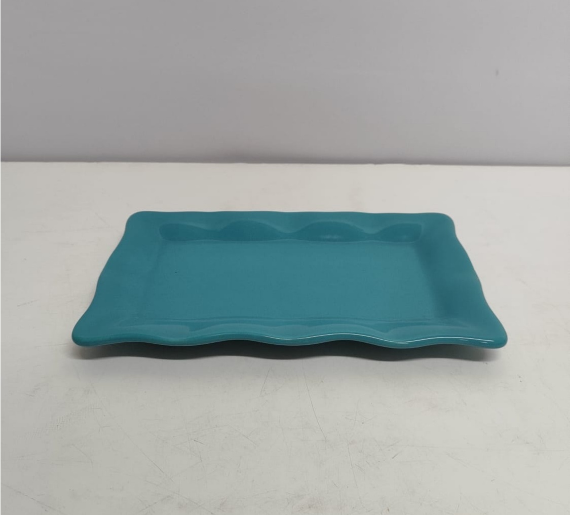 Bandeja Retangular Babado Sem Pé Azul Tiffany 2Cm Alt 16Cm Larg X 28Cm Comp - BBFestasAluguel 