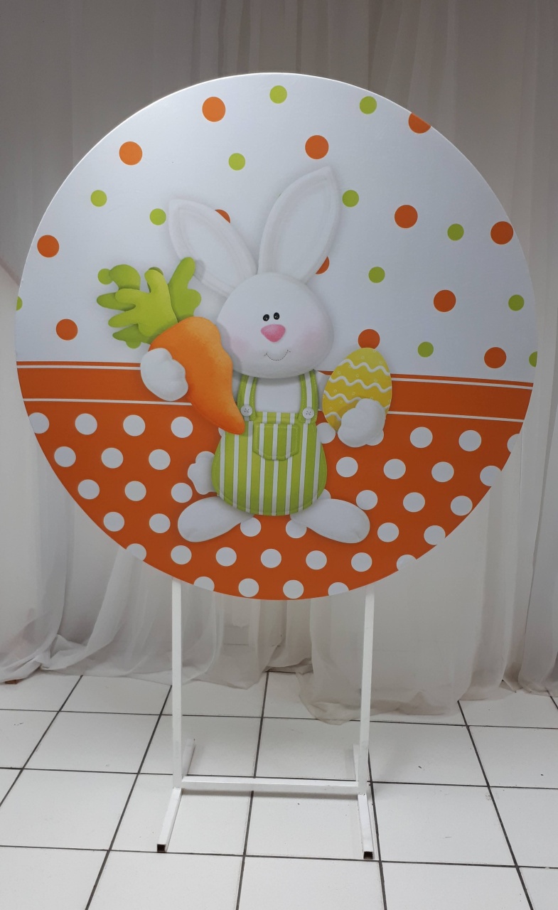 Painel Sublimado Redondo Coelhinho da Páscoa 1,30Cm - BB Festas Aluguel 