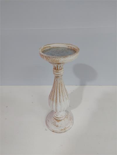 Castiçal Baixo Trabalhado Branco Envelhecido 28Cm X 10Cm - BB Festas Aluguel 