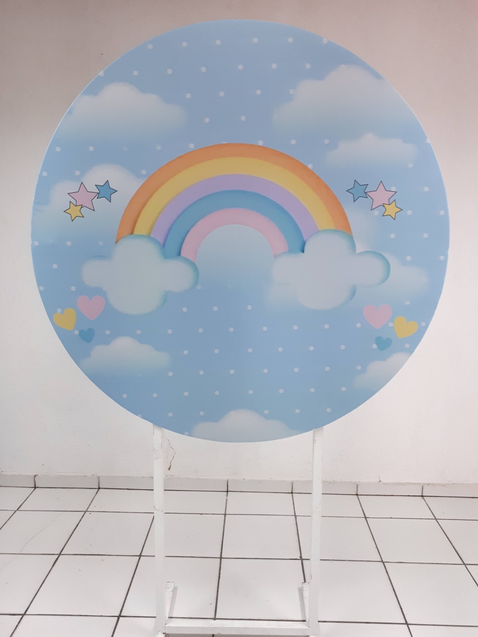 Painel Sublimado Redondo Arco Iris Candy 1,30Cm  - BB Festas Aluguel 