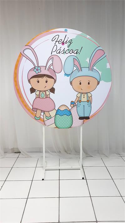 Painel Sublimado Redondo Feliz Pascoa 1,30Cm - BB Festas Aluguel 