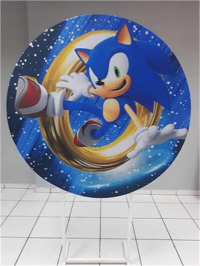 Painel Sublimado Redondo Sonic Na Moeda 1,30Cm - BB Festas Aluguel 