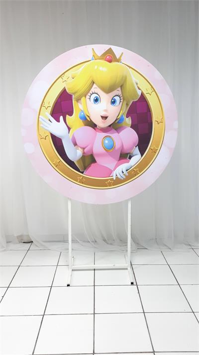Painel Sublimado Redondo Peach (Super Mario) 1,30Cm - BB Festas Aluguel 