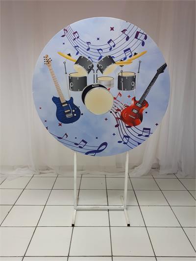 Painel Sublimado Redondo Rock Instrumentos 1,30Cm - BB Festas Aluguel 